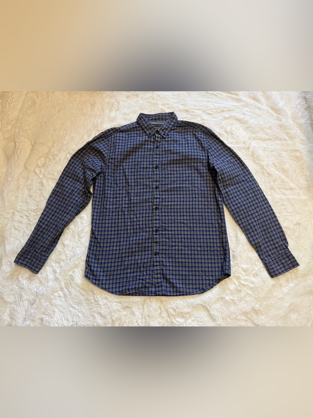 Banana Republic Luxe Flannel Shirt Men's Medium M Camden Fit Blue Plaid